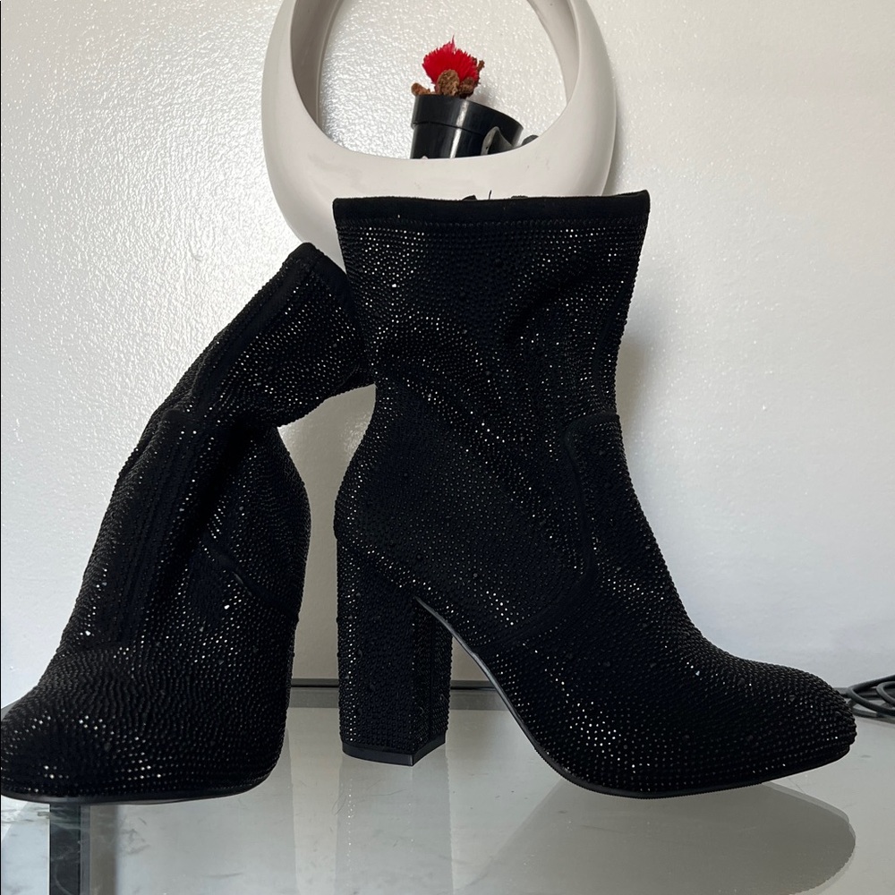 Unworn Black Glitter Ankle Boots